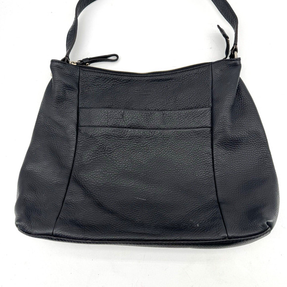 KATE SPADE Purse Black Pebbled Leather Shoulder Bag Hobo Slouch Spell Out Bottom - Picture 2 of 12